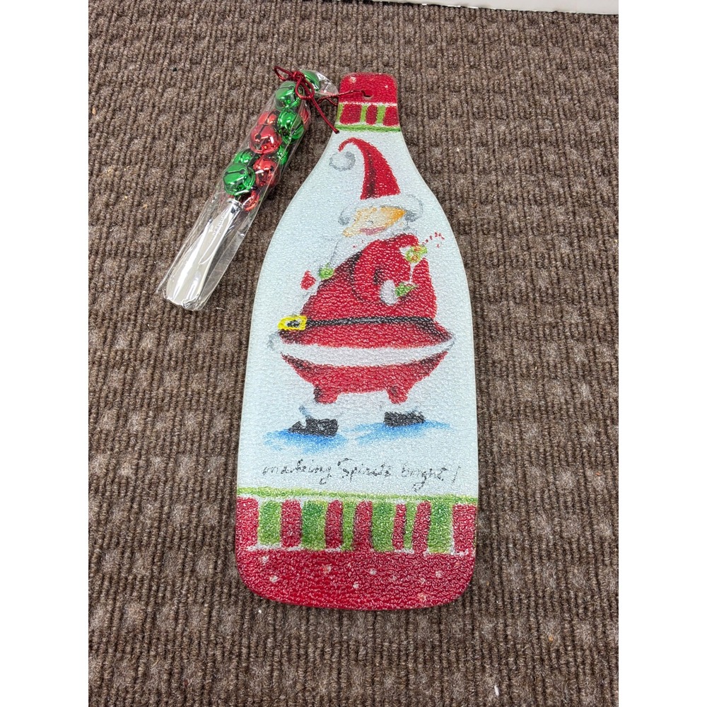 Counter Art Glass Wine Bottle Cheese Server Santa Mud Pie Jingle Bell Spreader